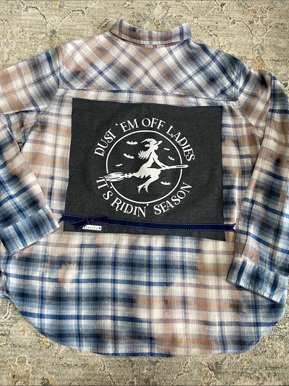 Handcrafted Distressed Flannel Shirt-Graphic Tee featuring Witch